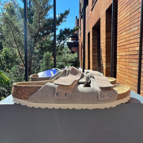 New Birkenstock Uji Nubuck Suede Leather Slide Sandals Suede Taupe US 7 / EUR 38 - Picture 3 of 12